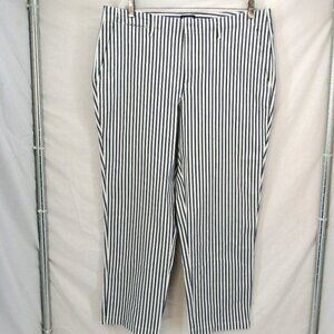 Land's End Women's Blue Stripe Wide Leg Ankle Pant Pockets Hook & Bar Size 16